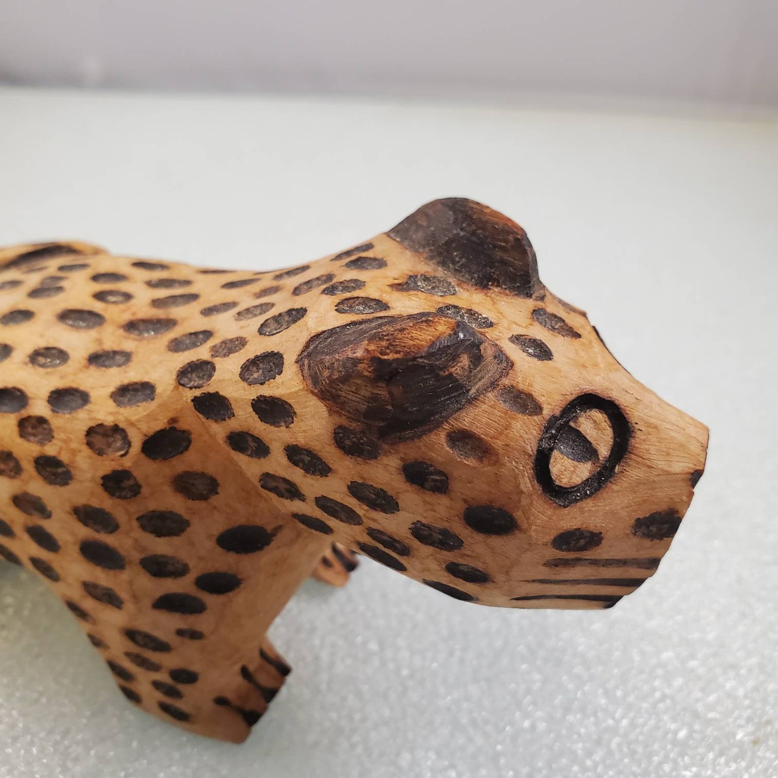 Art folklorique Sculpté Bois Leapard Wood Cheetah Cat Carving Etsy