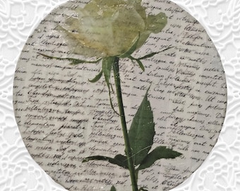 Handmade White Rose Wood Coaster: One-Of-A-Kind  Wooden Coasters, Roses