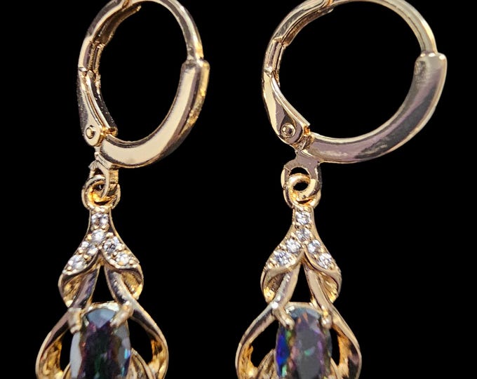 Handmade 18 kt Mystic Topaz Drop Earring