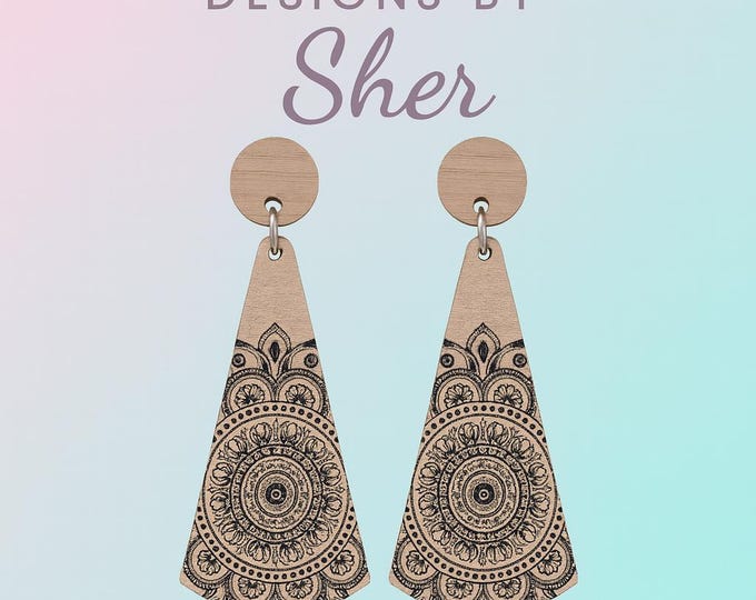 Boho Mandala Wood Dangle Earrings | Handmade by Designs by Sher