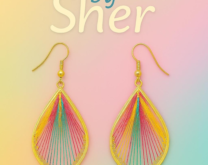 String Art Dangle Earrings | Handmade Peru Thread Earrings | Multicolored