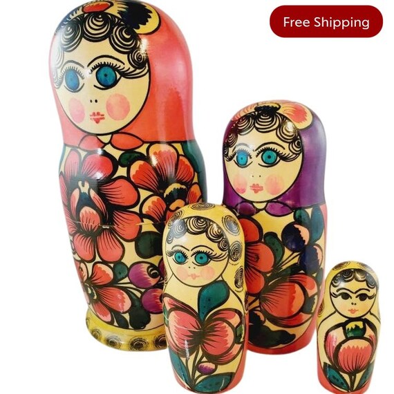 10 PCS Blumenmädchen Holz Russische Nesting Dolls Babuschka Matryoshka Pink 