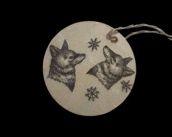 Handmade Christmas Ornament Coyote & Christmas Stocking