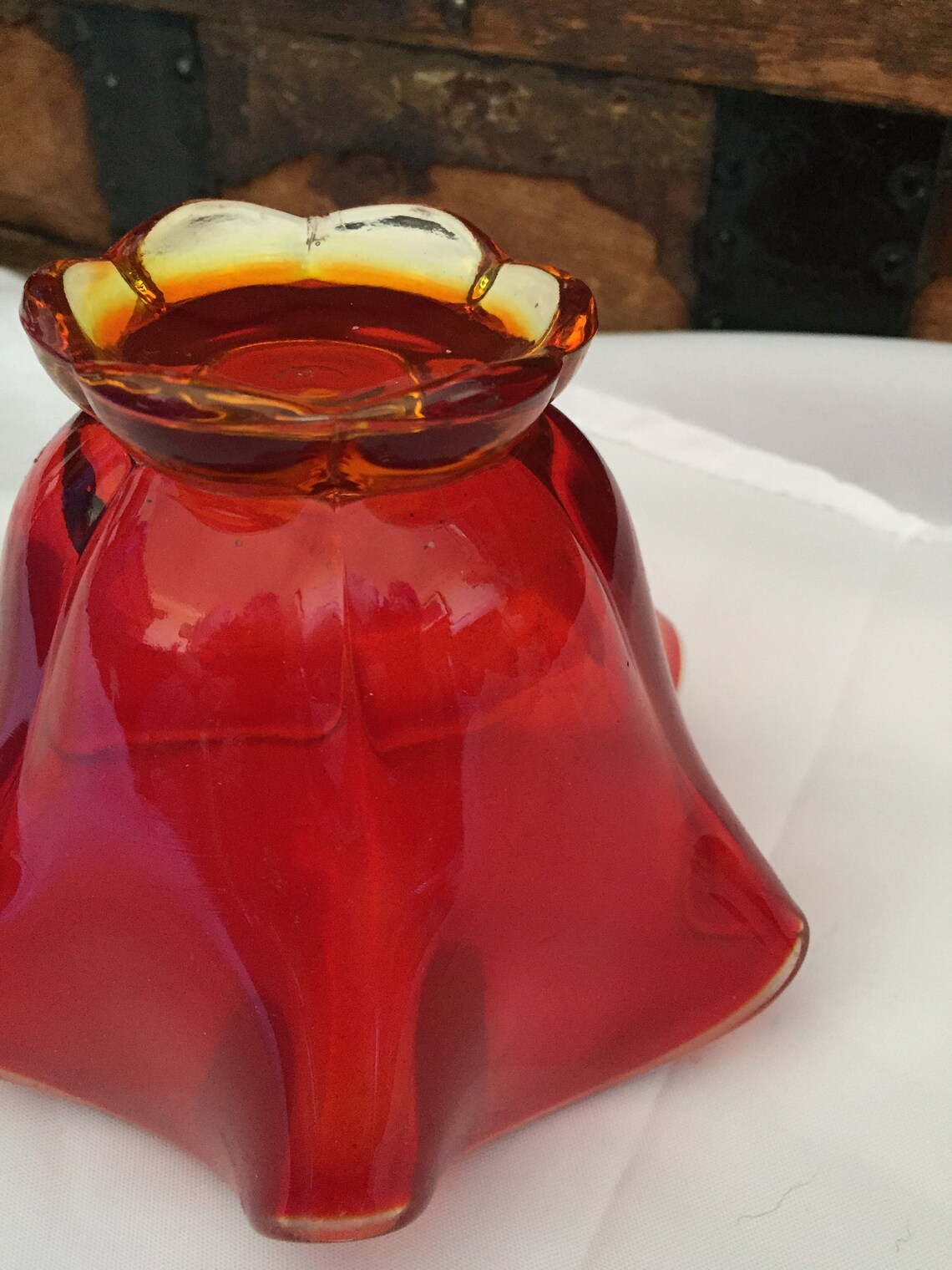 Red Glass Handkerchief Vase Art Glass Red With Yellow Base Etsy