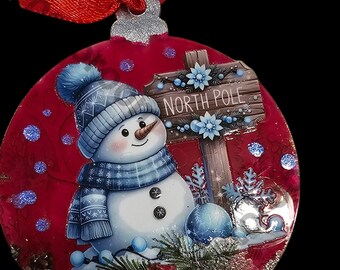 Handmade Christmas Ornament: Deer 6 Point Buck and Snowman