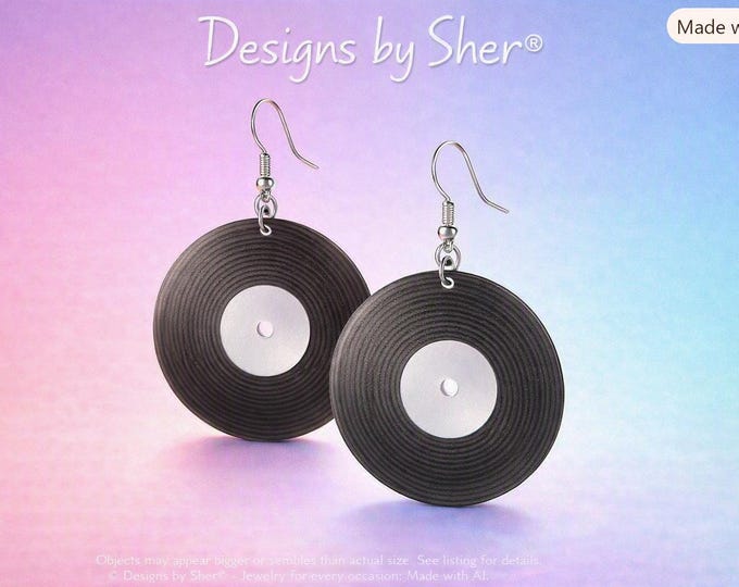 Retro Vinyl Record Dangle Earrings – Music Lover Gift, Black & Silver Handmade Jewelry