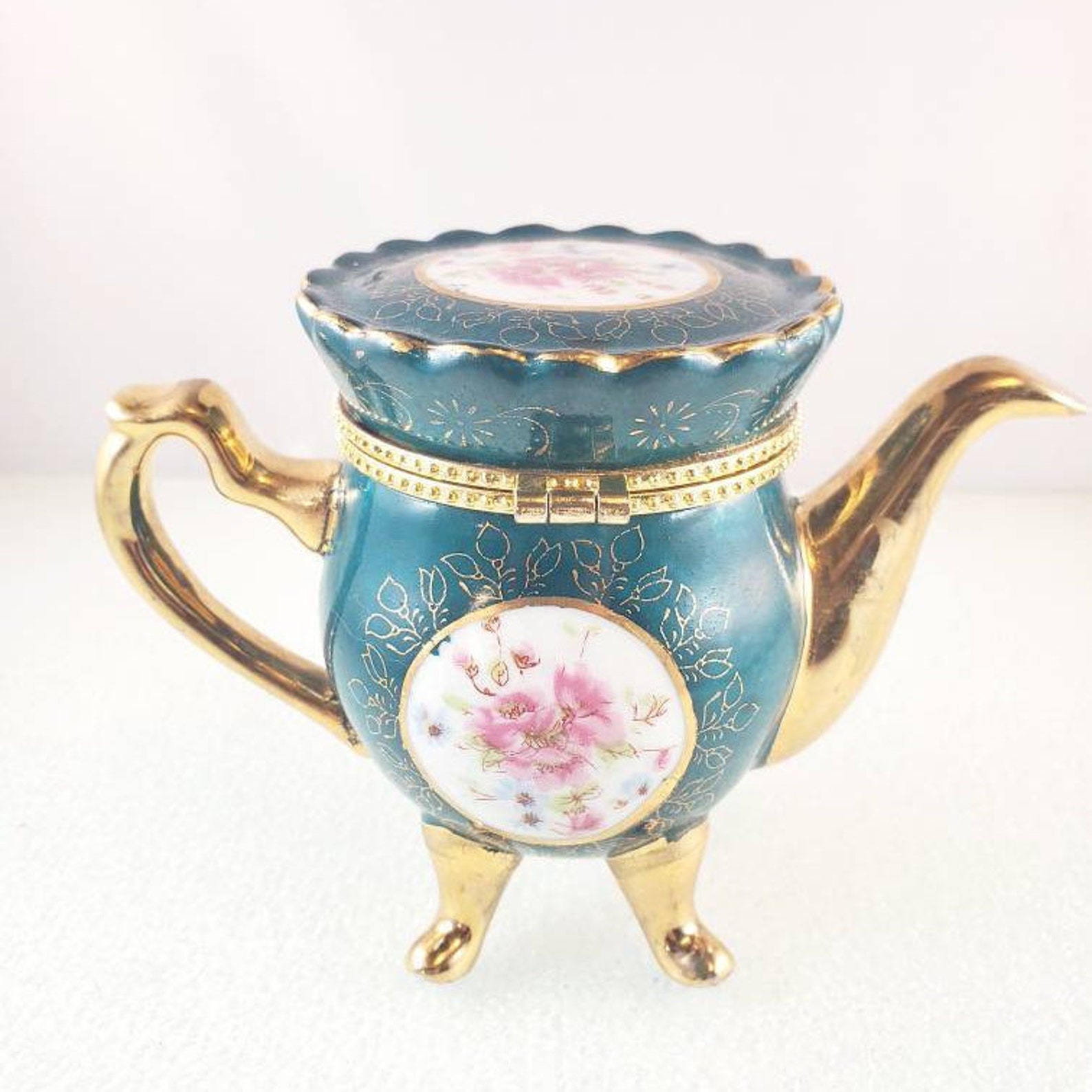 Teapot Trinket Box Footed Teapot Ring Box Turquoise Blue Etsy