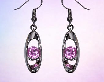 Pink Tourmaline Earrings | Oval Silver Marquise Dangle Earrings
