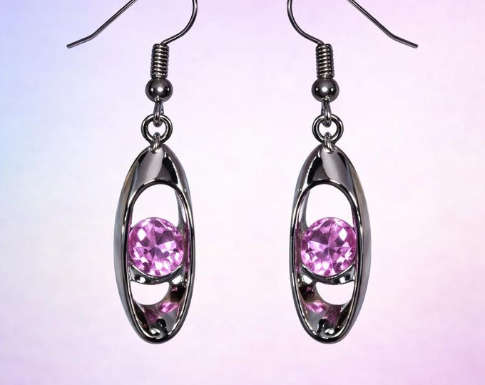 Pink Tourmaline Earrings | Oval Silver Marquise Dangle Earrings
