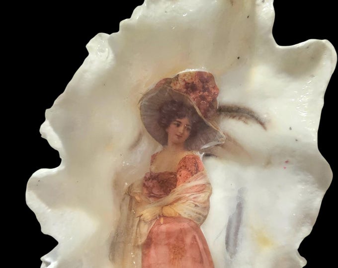 Handmade Victorian Woman Shell Art: One-of-a-Kind Coastal Table Decor