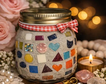 Manifesting Mosaic Candle | Handcrafted Manifestation Candle Cement Art with Colorful Tiles