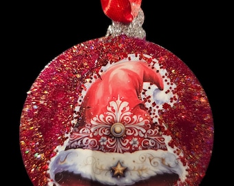 Handmade Christmas Ornament: Santa Hat, Merry Christmas