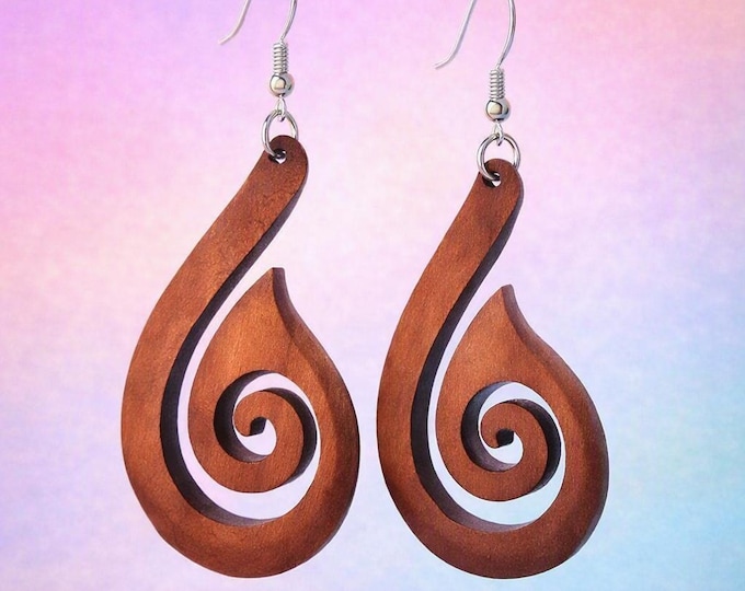 Wooden Spiral Teardrop Earrings | Timeless Simplicity Natural Wood Dangles
