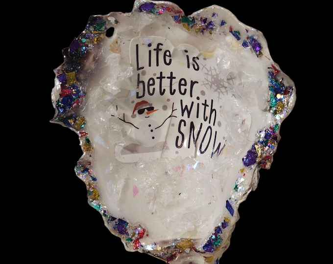 Handmade Shell Christmas Ornament: One-Of-A-Kind  Holiday Decor, "Life is Better With Snow"