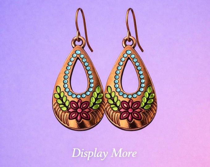 Copper Floral Teardrop Earrings | Handmade Turquoise Beads & Boho Botanical Design