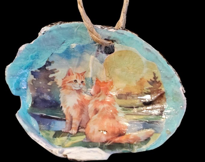 Handmade Ginger Cat Shell Car Charm: One-Of-A-Kind Rear View Car Mirror Hanger