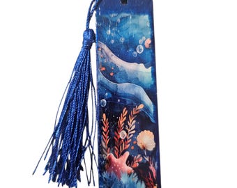 Ocean Handmade Wooden Bookmark with Tassle: Sea Wood Bookmark, Seashells, Seashore