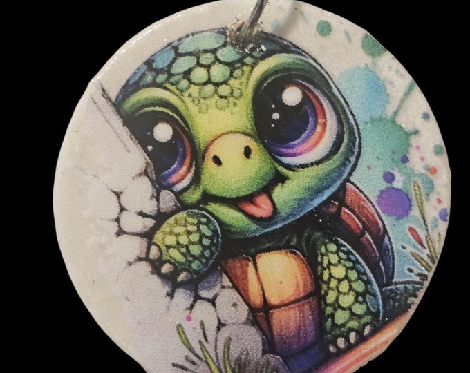 Handmade Turtle Wood Keychain: One-Of-A-Kind Round Wooden Key Chain