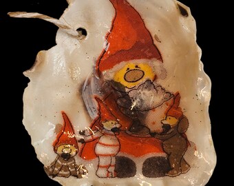 Shell Christmas Ornament Santa and Elves: Homemade