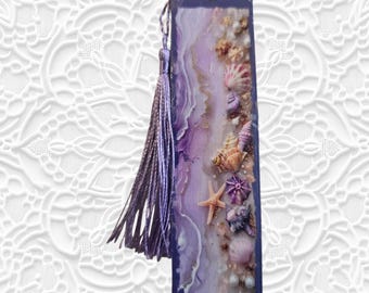 Ocean Handmade Wooden Bookmark with Tassle: Sea Wood Bookmark, Seashells, Seashore