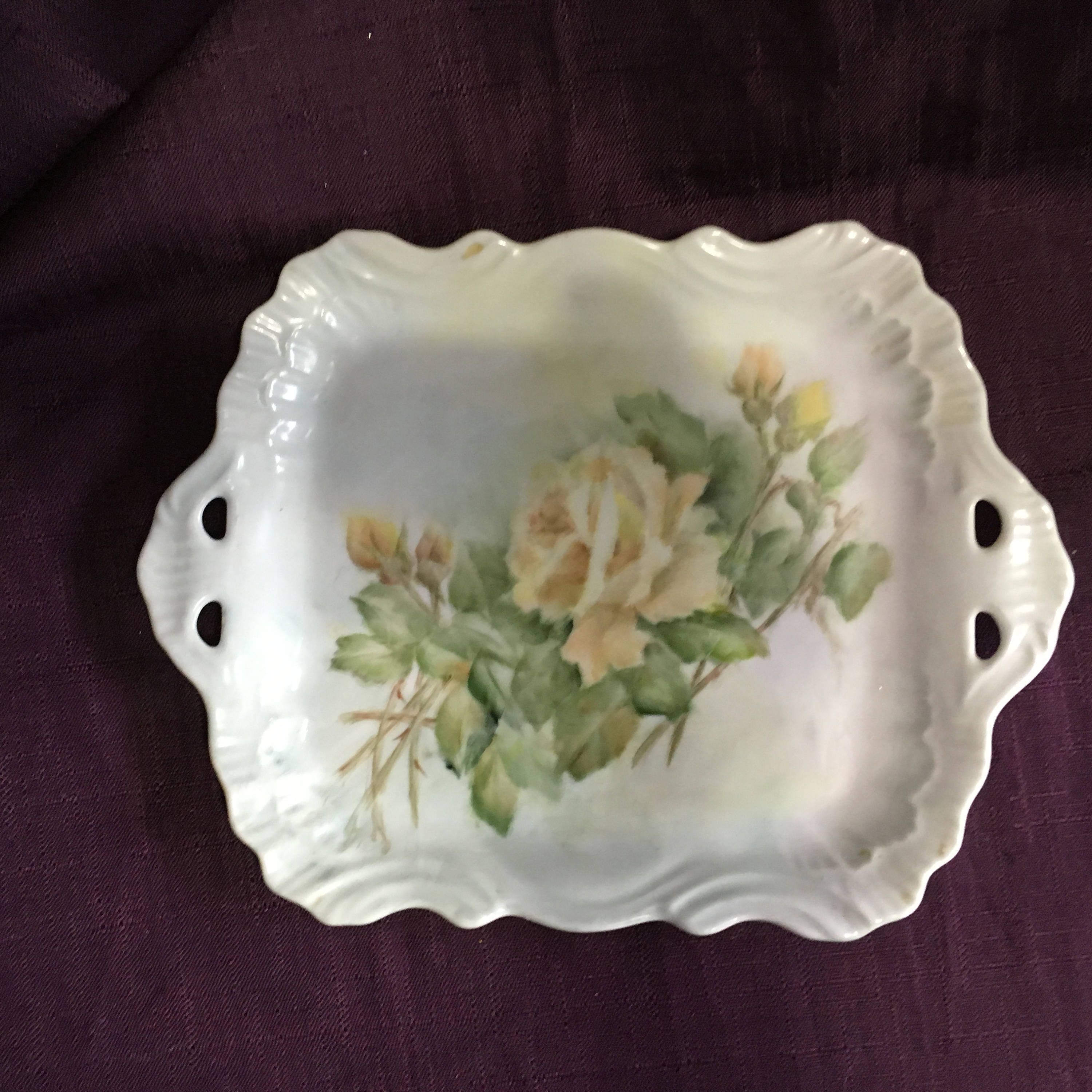 Antique Dresser Tray Hand Painted Yellow Roses Artist Alma Etsy