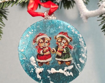 Handmade Christmas Ornament: Santa's Sleigh, Santa Puppy Dogs