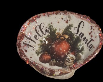 Shell Christmas Ornament: Hello Santa and Puppy Dog