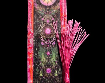 Handmade Gothic Paper Bookmark with Pink Tassle