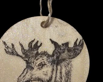 Handmade Wood Christmas Ornament: Moose & Santa