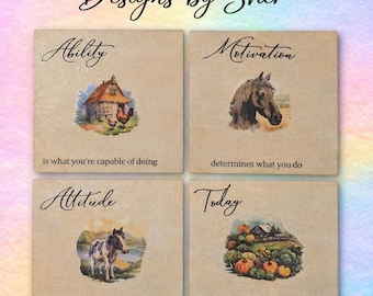 Rustic Inspirational Farmhouse Wood Coasters | Handmade Set of 4 Wooden Coasters | Mother's Day Gift