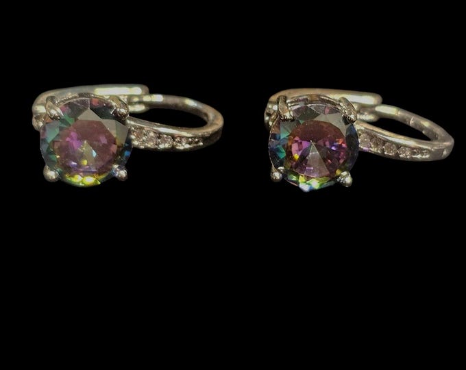 Handmade Mystic Topaz 925 Silver Lever Back Earring