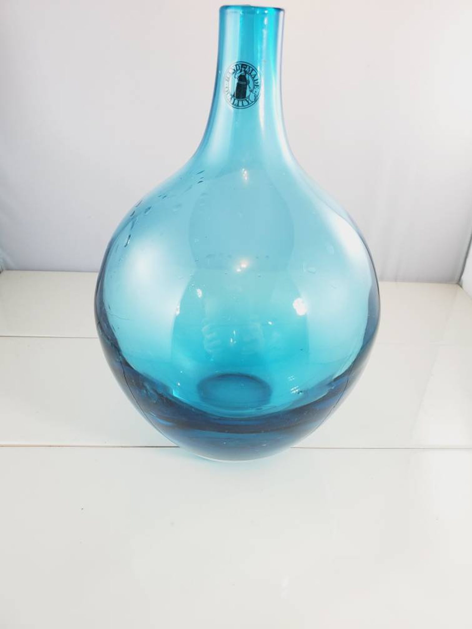 Hand Blown Blue Art Glass Bottle Vase FREE SHIPPING Etsy