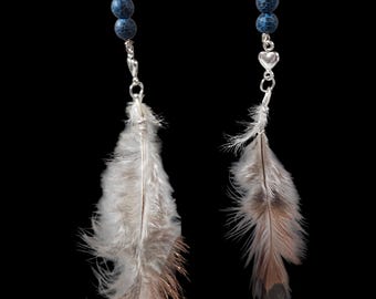 Feather Earrings: Blue Bead Dangle Earrings