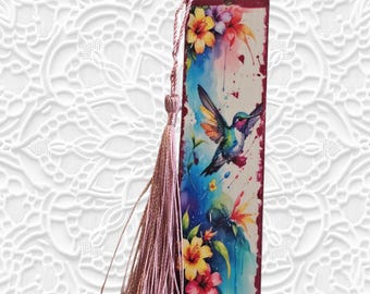 Hummingbird Handmade Wooden Bookmark with Tassle: Wood Bookmark