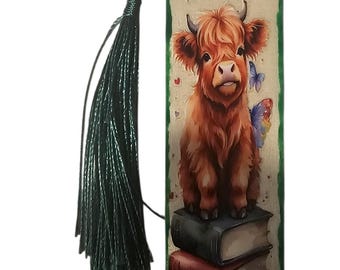 Farm Animal Wood Bookmark | Wooden Scottish Highland Cow Bookmark