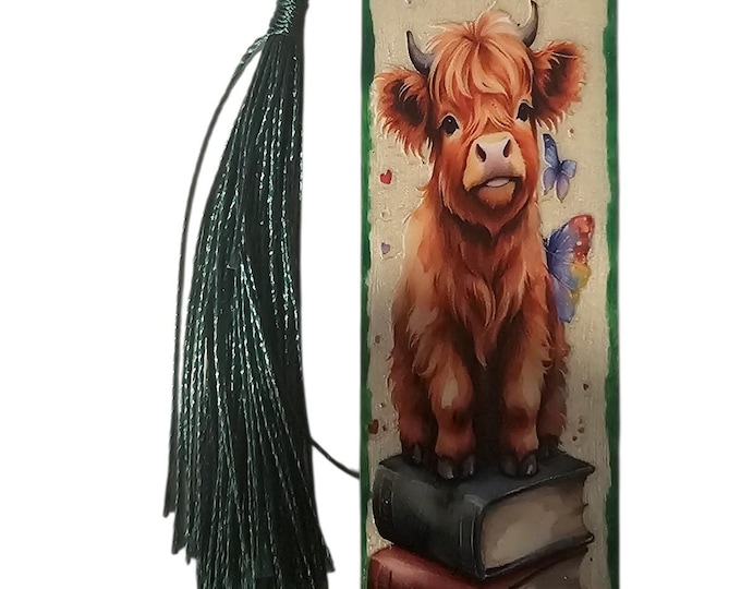 Farm Animal Wood Bookmark | Wooden Scottish Highland Cow Bookmark