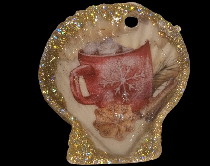 Handmade Small Pointsettia Shell Christmas Ornament: One-Of-A-Kind Faux Shell Home Decor