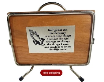 1950s Napkin Holder God Grant Me the Serenity Metal Plaque Wooden Napkin Holder @Everything Vintage FREE SHIPPING