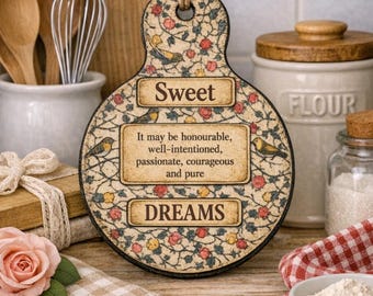 Sweet Dreams Floral Bird Paddle Sign | Vintage Kitchen Decor, Gift for Mom