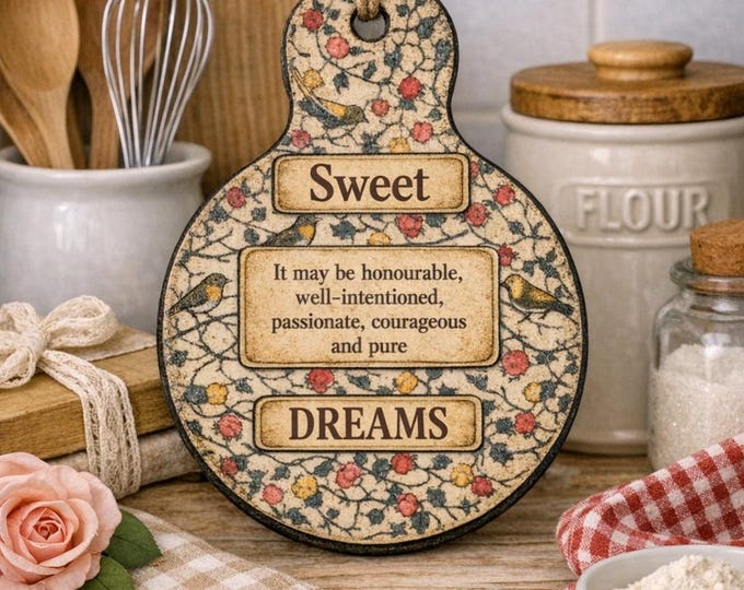 Sweet Dreams Floral Bird Paddle Sign | Vintage Kitchen Decor, Gift for Mom