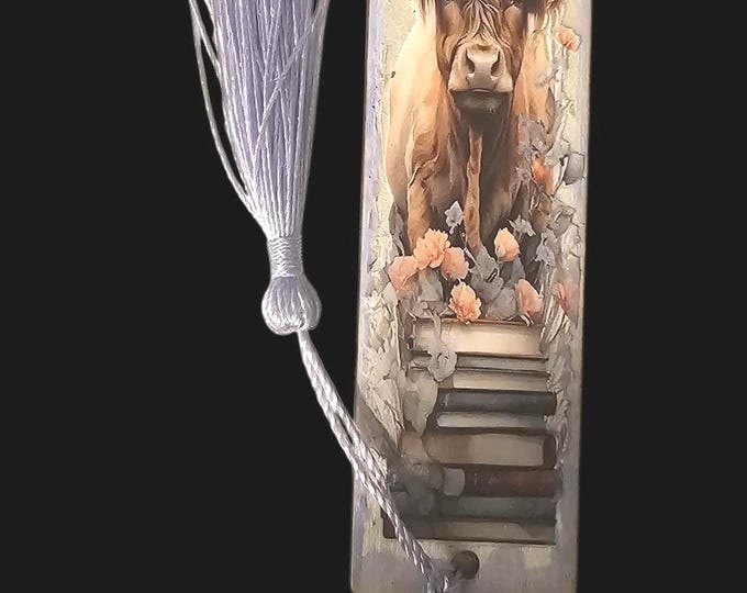 Farm Animal Wood Bookmark | Wooden Brown and Black Highland Cow Bookmark