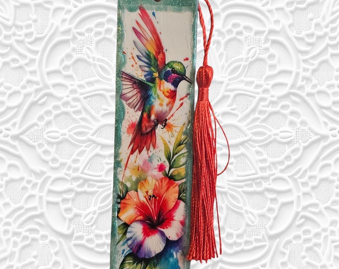 Handmade Hummingbird Wood Bookmark: Wooden Page Marker with Tassel