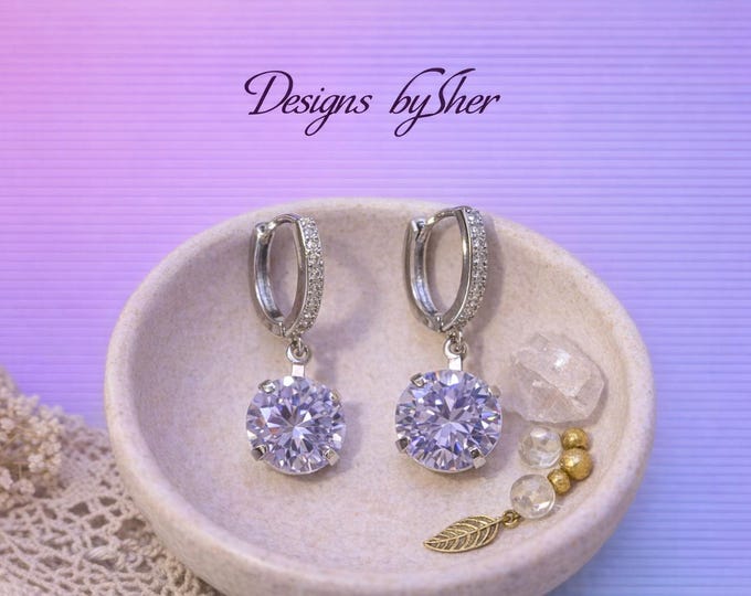 Sparkling Diamond Drop Earrings – Handmade Silver Hoops with Cubic Zirconia