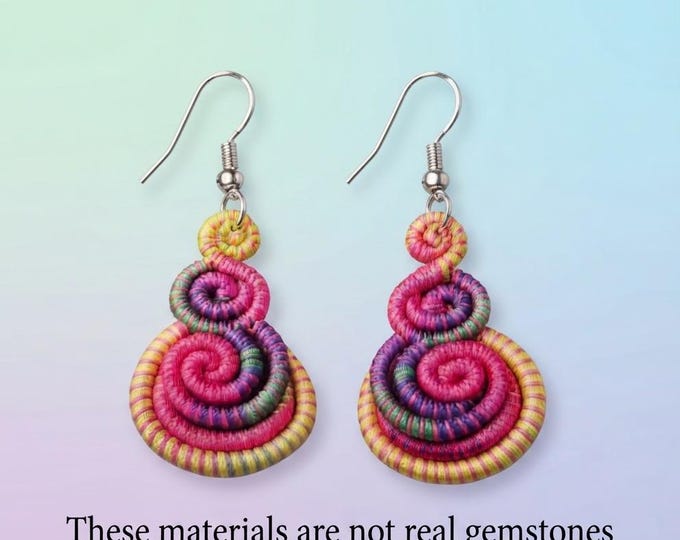 Colorful Spiral Thread Earrings – Handmade Boho Dangle Jewelry by Designs by Sher®