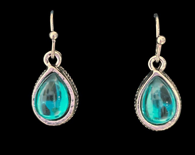 Handmade Green Bezel Drop Earrings: Silver Teardrop Earrings