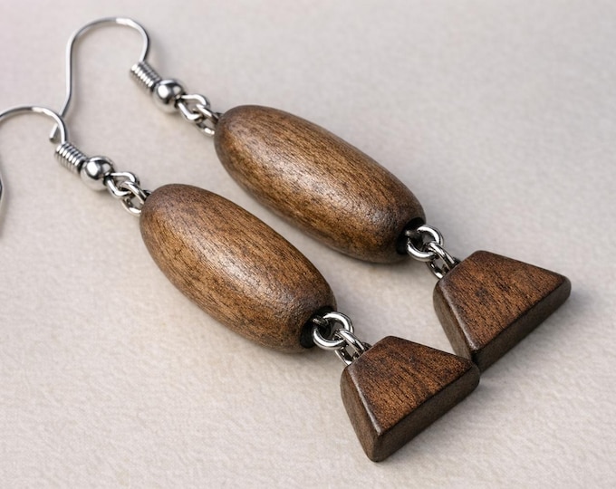 Earthy Wood Dangle Earrings – Handcrafted Wooden Elegance with Geometric Charm