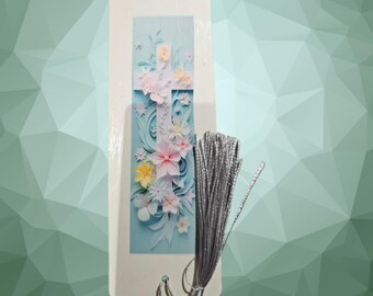 Handmade Paper Bookmark with Tassle: Cross, Religious, Christian