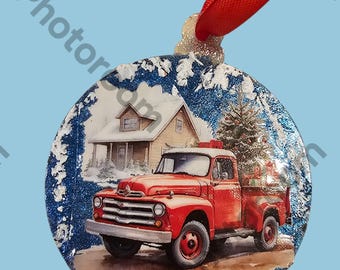 Handmade Christmas Ornament: Christmas Lights and Classic Red Truck
