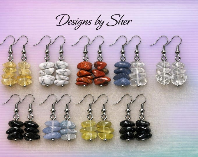 Handmade Gemstone Chip Earrings: Choose Your Stone, Natural Polished Stones