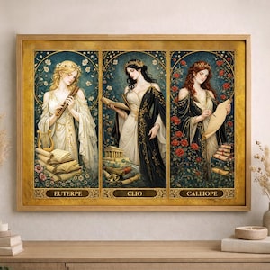 Three Muses Wall Art Clio Calliope Euterpe Greek Mythology Print Classical Goddess Artwork for Creative Studio Music Room or Library Decor